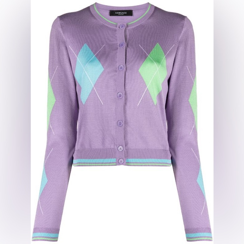 Versace Purple and Green Argyle Cardigan